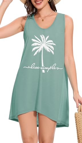 CHICGAL Womens Swimsuit Coverup Summer Beach Sleeveless T Shirt Bikini Tank Dress Loose Bathing Suit Cover Up2