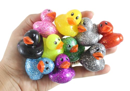 Set of 24 - Small 1.5\" Glitter Rubber Ducks - Rubber Duckies - Cute Novelty Prize Reward Giveaway (2 Dozen) (Set of 24 Random Ducks (2 Dozen))