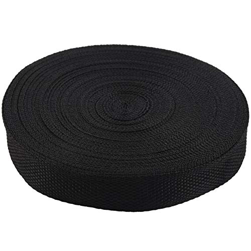 Yaootely Rouleau de en nylon - 25 mm x 20 m - Pour sangle, sac, bricolage, noir