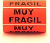 1000 Etiquetas Adhesivas Muy Frágil 94 x 38 mm, 4 Rollo, 250Etiq/Rollo,Color Naranja Fluorescente, Adhesivo Firme para Paquetes Delicados, Identificación de Envíos y Mudanzas