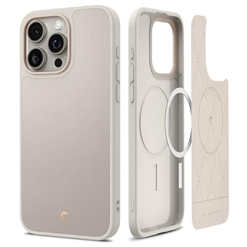 Image of Spigen Cyrill Kajuk Mag | iPhone 15 Pro Max Case | Beige iPhone 15 Pro Max Back Cover | Faux Leather+TPU+PC - Cream