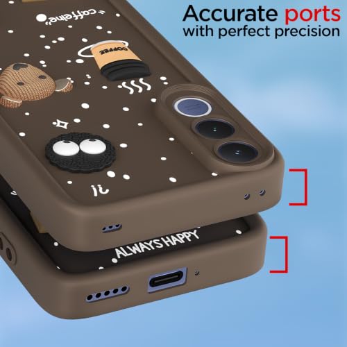 Image of Pikkme Back Cover for Vivo V70 FE 5G | 3D Bear Silicone Cute & Fun Coffee Cartoon | Full Body Protection Bumper Case (Brown)