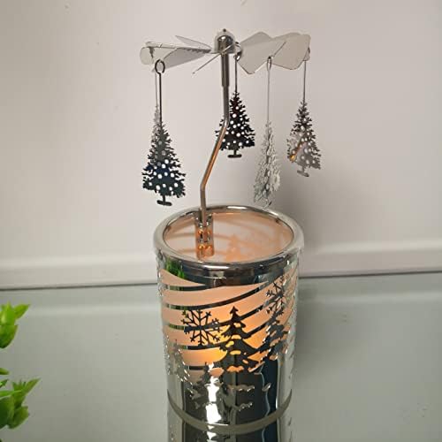 Rotating Candle Holders Spinning Tealight Holder Carousel Silver Reindeer Aroma Candleholders with Sliver Plated Christmas Decoration for Home, Spa, Gift for Mom Wife Birthday-6 ¼ Inch Tall (RT-G01)