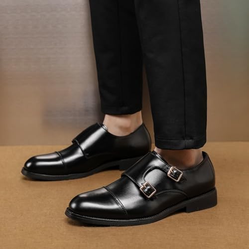 Double Monk Strap Shoes Men Classic Retro Formal Business Loafer Dress Shoes Lightweight Leather Slip On Comfort Wear Low Heel Breathable Cap Toe Buckle Pull-on Oxford Casual Wedding Work Office3