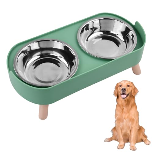 Comedero Perro Elevado, con 2 Cuencos de Acero Inoxidable 350ml, Comederos para Perros, Antideslizante Comedero Perro Alto, Adecuado para Gatos y Perros Pequeños, Verde