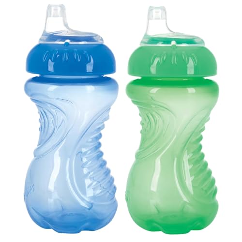 Image of Nuby 2-Pack No Spill Easy Grip Trainer Cup 10 oz, Blue and Green