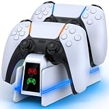 PS5-Controller-Charger-Station - Charging Station for PlayStation 5 Dualsense/Edge Controller with 9 Color Led Light, Fast Charging Dock & Holder Stand for PS5/Slim/Pro Remote - Whole White