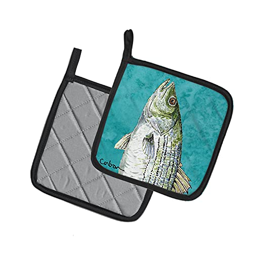 Caroline's Treasures 8720Pthd Striped Bass Fish Pair Of Pot Holders Kitchen Heat Resistant Pot Holders Sets Oven Hot Pads For Cooking Baking Bbq, 7 1/2 X 7 1/2 #TOP1