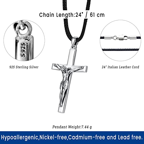 Image of Eusense Cross Necklace for Women Men Crucifix Pendant Sterling Silver 925 Cruz De Caravaca Cross Jesus Crucifix Jewelry