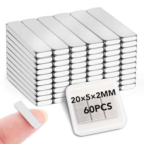 Image of LOVIMAG Small Neodymium Bar Magnets, 60 Pcs, 20x5x2mm | Rare Earth Refrigerator Magnet for Whiteboard, Fridge, Office, Science, Craft and Tool Storage