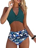 CheChury Bikinis Mujer Traje de Baño Talla Grande Bikinis Sets Push up Conjunto Bañador Halter Sexy Sólido Ropa de Playa Cintura Alta Bikini V Neck Traje de Baño Dos Piezas Bañadores Acolchado