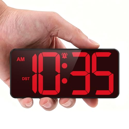 Temracha Digital Alarm Clock, Battery Operated Digital Clock for Travel, Small Cordless Battery Clock for Bedrooms, LED Large-Digit 4 Dimmers Alarm Clock for Heavy Sleepers (Batteries Not Included)