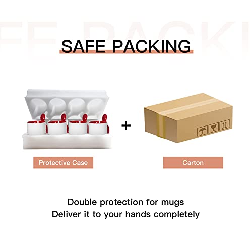 Agh Sublimation Coffee Mugs Blank 11 Oz, White Straight Ceramic Cups With Red Interior, Handle, Spoon, Bulk Bundle Set Of 12 #TOP3