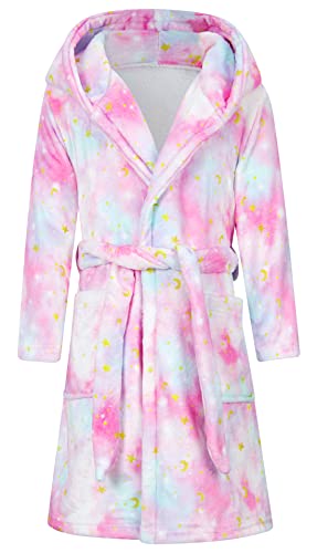 Funnycokid Robes For Girls Galaxy Flannel Bathrobes Kids Soft Plush Hooded Sleepwear 7-9 Years Long Sleeve Loungewear Pajamas Gift Size 7 8 9 #TOP5