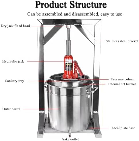 Stainless Steel Hydraulic Fruit Wine Press 22L - Manual Juice Maker for 100% Natural Juice, Honey & Fruit Pressing - DIY Juice Making Supplies