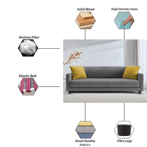 Image of Casaliving Dominic 3 Seater Sofa Set for Living Room (Dark Grey Fabric) Premium Fabric Sofa