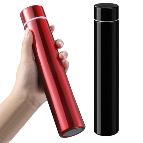 Vesici Set of 2 Slim 250ml Stainless Steel Water Bottles for Handbag, Compact Insulated Water Bottle for Camping, Travel, Backpack, Car Pocket, Iced Coffee, Tea (Black)