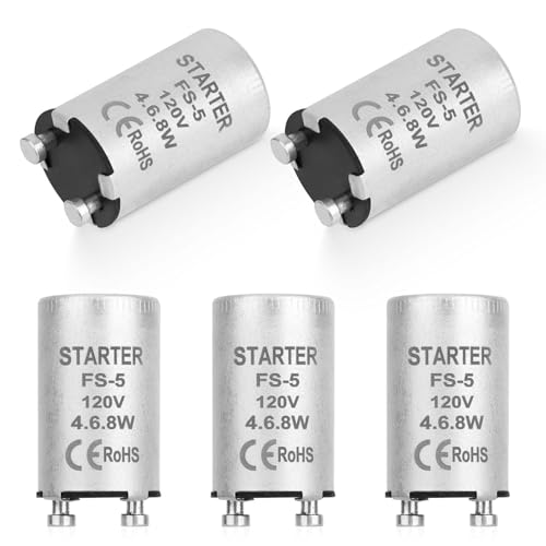 BTFO 5uds Carcasa Arranque Fluorescente, Arrancador Fluorescente Carcasa Aluminio Lámparas Precalentamiento de 4-40 W Tubo con Certificación CE para 110-130 V (Compatible con FS-5)