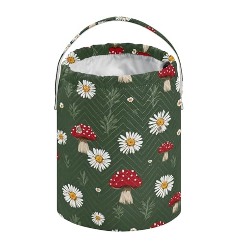 Image of Tatenale Crochet Bag Yarn Bag Knitting Project Bag with Pockets and Handle Portable Yarn Storage Organizer Tangle Free 8.3x11 InchBoho Mushroom Daisy Green08