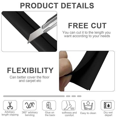 Selbstklebende Randleiste für Teppiche, 5m PVC Übergangsleiste Boden, Übergangsleiste von Teppich zu Holzboden, Übergangsprofil Selbstklebend für Fußmatte, Teppich