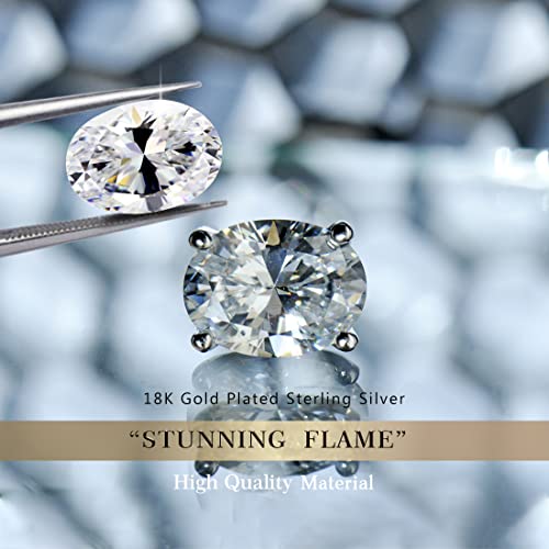 "Stunning Flame" 18K White Gold Plated 925 Sterling Silver Cubic Zirconia Oval Cut Stud Earrings | Cz Studs For Women, Men And Girls（Oval，5） #TOP1