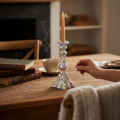 Image of Aluminum Embossed Pillar Candle Stick Holder | Finished | Table Centerpieces Coffee Tables | Home Decor Gift | Wedding Gift | Silver | (Candles are not Included)