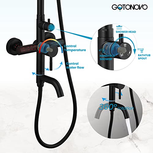 Gotonovo Shower Faucet Set Matte Black Triple Function With Adjustable Hand Sprayer And Tub Spout Sus 304 Stainless Steel 8 Inch Rainfall Shower Head Bathroom Shower Fixture Wall Mount Complete Set #TOP4