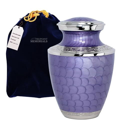 Image of Trupoint Memorials Cremation Urns for Human Ashes, Silver Lining Decorative Burial Urns for Male and Female, Funeral Memorial Urn for Women and Men - Purple with Silver Lining, Adult (200 LB)