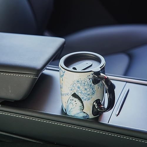 DUSVALLY Ceramic Mug Tall Coffee Cup with Lid, Handle and Gift Box Latte Mug 17oz,Blue Butterfly, Large - Image 3