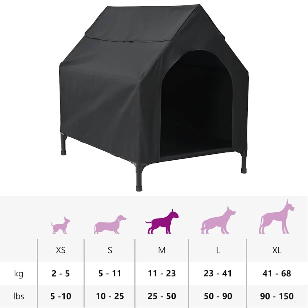 Cuccia nera per animali domestici, in acciaio, 110 x 75 x 90 cm, resistente alle intemperie, con tetto e porta isolati, protezione per giardino, terrazza, balcone, come rifugio e posto per