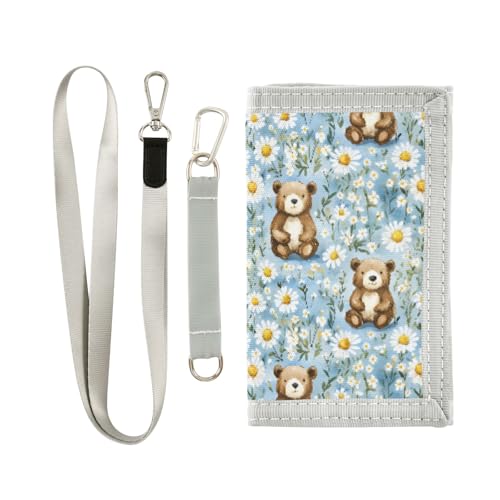 ALAZA Kids Wallets for Boys Girls Toddler Trifold Wallet Children Small Bear Daisy Flower with Zipper Coin Pocket