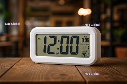 Image of Nac Global Digital Alarm Clock with Large LED Display, Snooze & Night Light, Temperature Display, Calendar, Table Clock for Home & Office