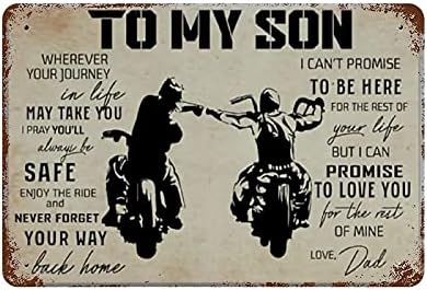 Dad and Son Biker to My Son Vintage Metal Sign Wall Decor for Bars Restaurants Cafes Pubs 12x8 Inch (White-225)