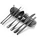 Powmag Portable Cutlery Set, 8 pièces Couverts en Acier Inoxydable, Ensemble de Couverts, Voyage Set Couverts de Camping Ensemble, couverts acier, couverts nomades (le noir)
