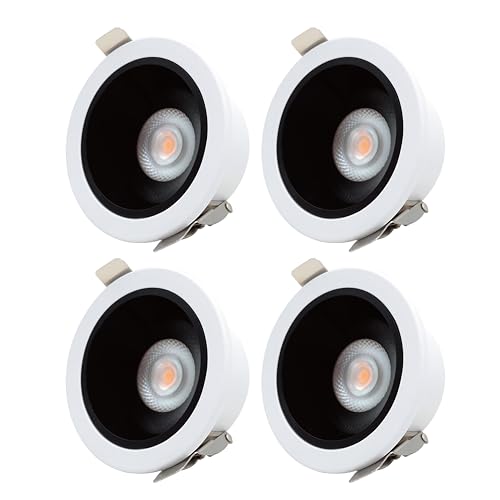 EACLL Pack 4 Downlight LED Techo Empotrable Planos Redondo, 7W Blanco Cálido 3000K, 26MM evita Deslumbramientos, IP44 Corte 75mm, AC 230V, No Regulables, 24° Foco Para Iluminación de acento