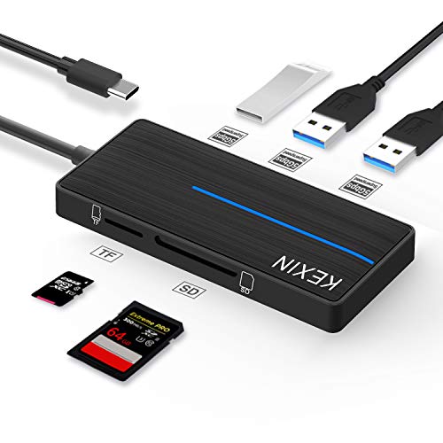 KEXIN HUB USB C 5 en 1 Adaptador Multiple HUB con 3 Puertos USB 3.0 y Lector de Tarjetas SD/TF Transferencia de Datos de 5 GB/s para PC, Tableta, Windows, Mac OS, Linux (Negro)