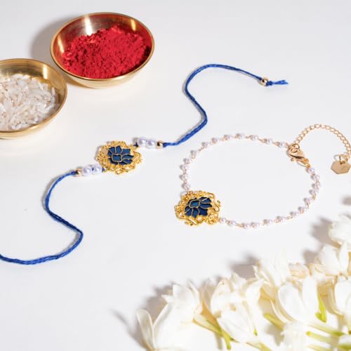 Image of Salty Rakhi for Brother & Bhaiya Bhabhi | Wrist Band Gift Pack for Sister, Bro, Bhaiya and Bhabhi | Bracelet for Men, Women | Fancy Jewellery Combo Gifts | Gift for Rakshabandhan | Traditional Rakhi Gift