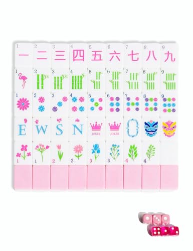 Pink American Mahjong Tile Set 160 Mahjong Tiles Game Set Engraved 1.2-inch Cute Mah Jongg Sets with Travel Bag 4 PCS Mahjong Cards Accessories