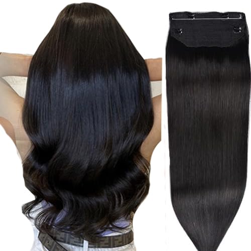 DIYOMO Halo Hair Extensions - Halo Hair Extensions Real Human Hair Jet black Hair Extensions Transparent Adjustable Size Removable Secure，Halo Extensions Real Human Hai, 1 80g 16lnch