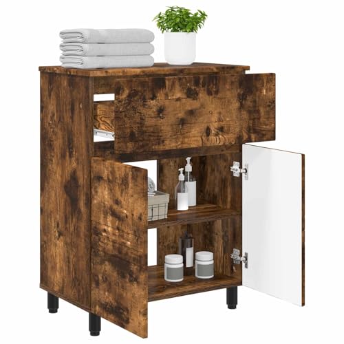 Mueble de baño de roble ahumado de 60x35x80 cm con puerta reversible 4