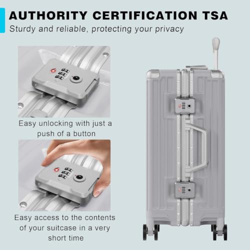 Image of AnyZip Carry On Luggage PC+ABS Aluminum Frame Zipperless Luggage Hard Shell Suitcase TSA Lock Double Spinner Wheels 20 Inch Silver