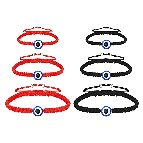 Image of FIASASO 6Pcs Evil Eye Three Size Adjustable Braided Bracelets for Women Men Family Set Protection Lucky Bracelet Black Red Blue Bracelet