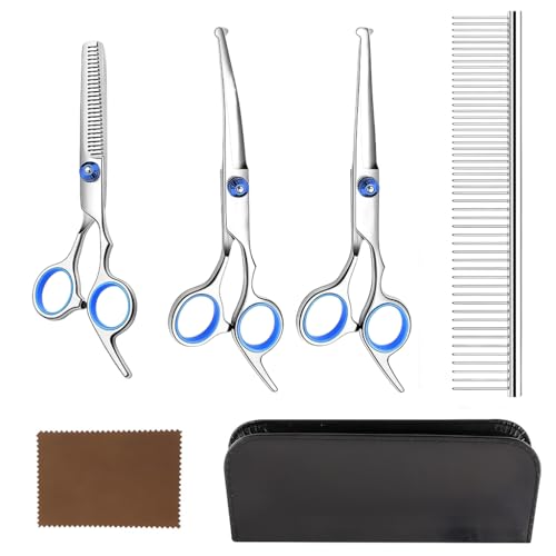 Qpets Pet Grooming Scissors Kit Stainless Steel Dog Cat Grooming Shears Set