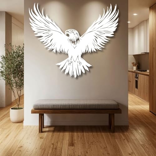 Decoración de Pared de Metal con diseño Minimalista Moderno de águila Calva, Ideal para Colgar en casa, Sala de Estar, Oficina o baño de Hombres (Blanco, 90 x 73 cm, sin Marco).