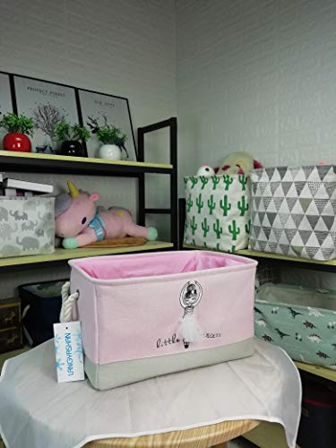 Image of Rectangular Storage Basket Collapse Canvas Fabric Cartoon Storage Bin with Handles for Organizing Home /Kitchen /Kids Toy /Office /Closet /Shelf Baskets (Girl)