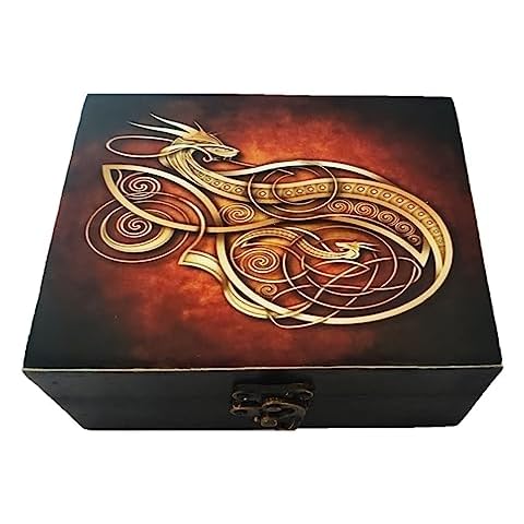 Gold Norse Dragon Jewelry Box Beautiful Trinket Keepsake Box | Storage Box for Girls Women | Dragon Lovers Gift Idea Valentine's Day, Birthday Christmas, Animal Lovers Gifts Ornament for Home Décor Cover