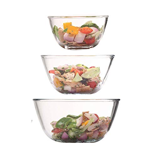 Femora Borosilicate Glass Microwave Safe All-Purpose Mixing Bowls, 400 ML, 1650 ML, 2100 ML, Set of 3