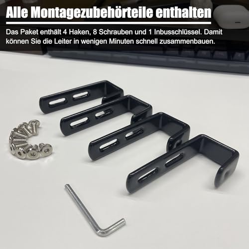 Treppe Hochbett Leiter 127/140/152/168 cm, Wohnmobil-Etagenbettleiter mit 4 Haken und Fußkappen, Metall-Twinbett Trittleiter für Zuhause, Wohnheim, Belastbarkeit 150 kg (152cm, Schwarz)