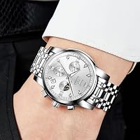 OLEVS Watch for Men Diamond Business Dress Analog Quartz Stainless Steel Waterproof Luminous Date Two Tone Luxury Casual Wrist Watch Silver — image 3