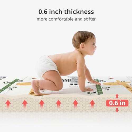 Image of Foldable Baby Play Mat, PIGLOG 0.6in Thick Waterproof Playmats for Babies and Toddlers Kids, Safe Foam Playmat for Tummy Time, 50x50 Playpen Mat, Reversible Portable Baby Floor Mat for Infant, Giraffe